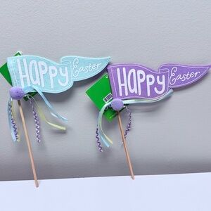 Set of 2 Easter Flag Pennants, use as decor or in Easter basket - Purple & Blue
